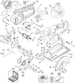 Default Diagram and Parts List for 2836K Type 1 Black and Decker Reciprocating Saw